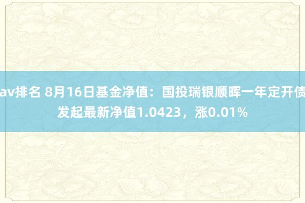 av排名 8月16日基金净值：国投瑞银顺晖一年定开债发起最新净值1.0423，涨0.01%