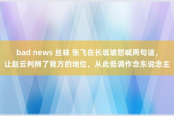 bad news 丝袜 张飞在长坂坡怒喊两句话，让赵云判辨了我方的地位，从此低调作念东说念主